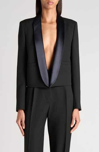 Wool Grain de Poudre Crop Tuxedo Jacket