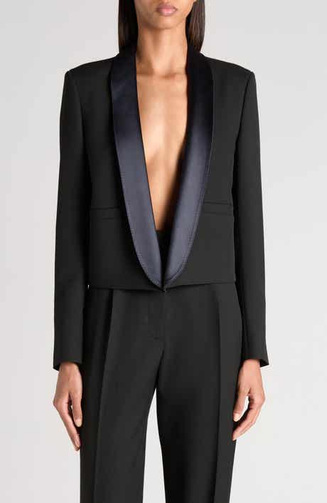Wool Grain de Poudre Crop Tuxedo Jacket