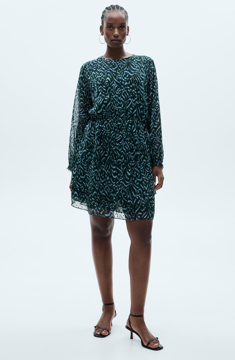 MANGO Abstract Print Long Sleeve Chiffon Minidress, Alternate, color, 