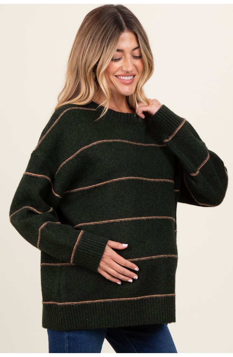 PinkBlush Striped Drop Shoulder Sweater, Alternate, color, Olive Green