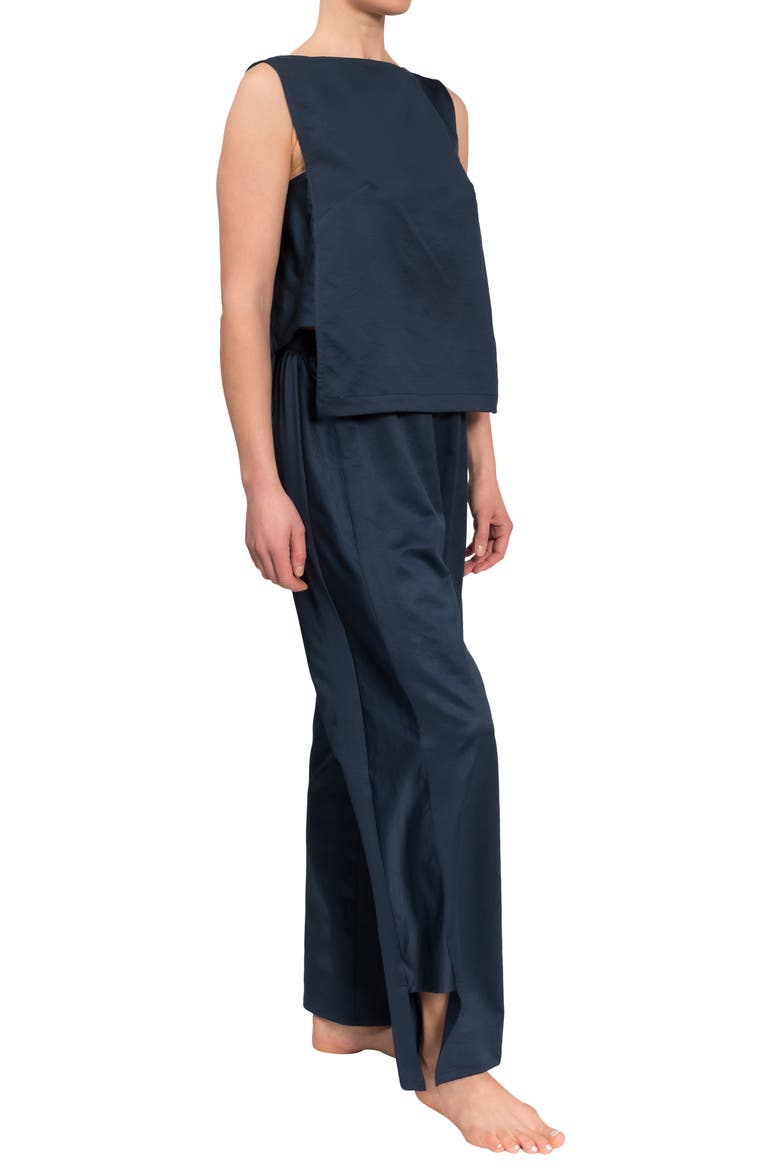 Piper Wide Leg Sleeveless Cotton Pajamas, Alternate, color, INKY BLUE