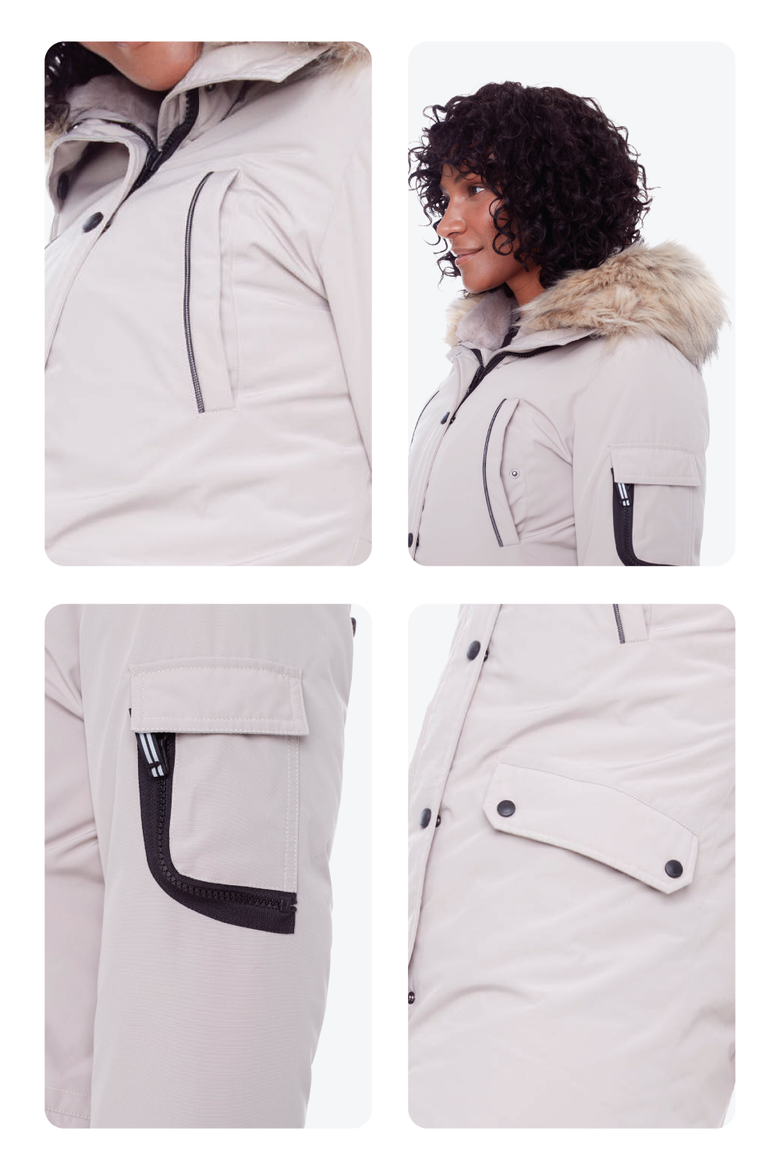 LAURENTIAN - Vegan Down Long Parka Winter with Faux Fur Hood, Alternate, color, TAUPE
