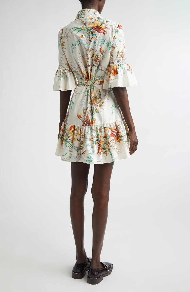 Etro Floral Print Stretch Cotton Shirtdress, Alternate, color, Print On White Base
