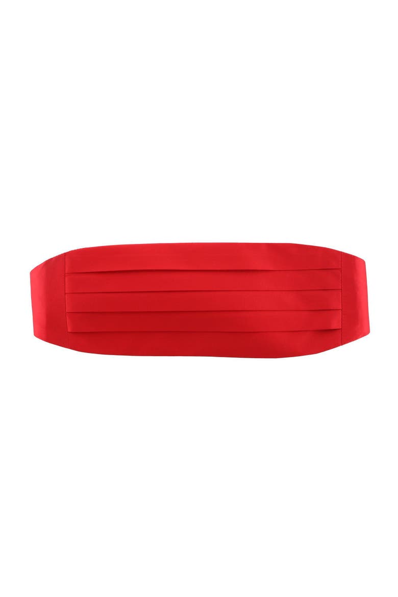 Sutton Solid Color Silk Cummerbund & Bow Tie Bundle, Alternate, color, Red