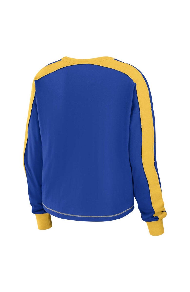 WEAR by Erin Andrews Women's WEAR by Erin Andrews Royal/Gold Los Angeles Rams Color Block Modest Crop Long Sleeve T-Shirt, Alternate, color, Royal