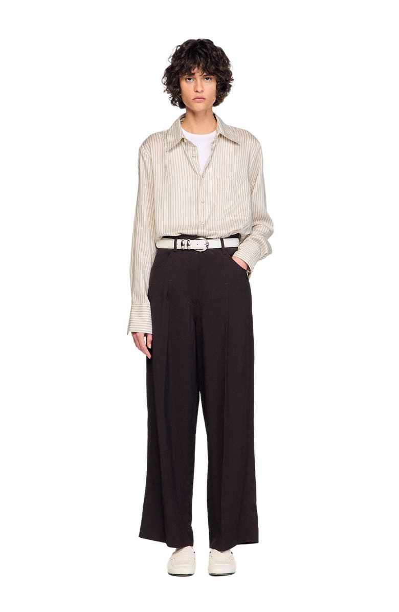 SANDRO Striped loose-fit shirt, Alternate, color, Ecru / Gris