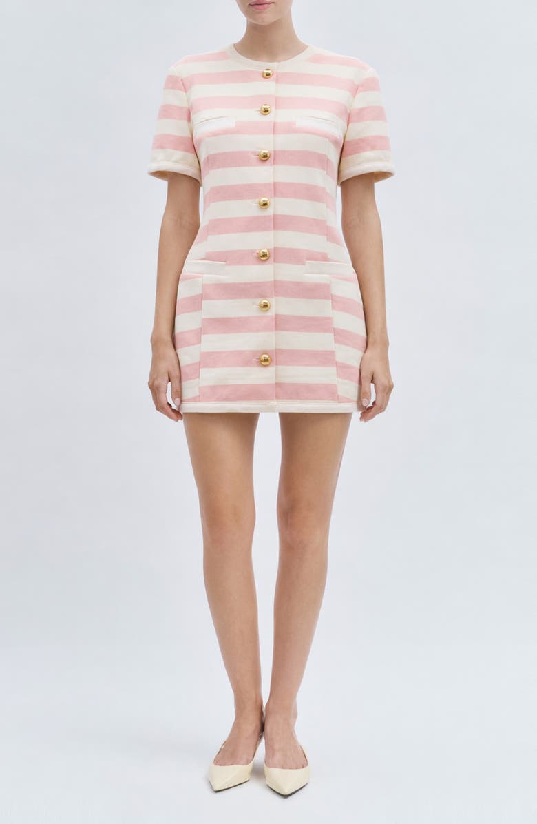MAUDE CLUB Taylor Stripe Minidress, Main, color, Pink Ivory Stripe