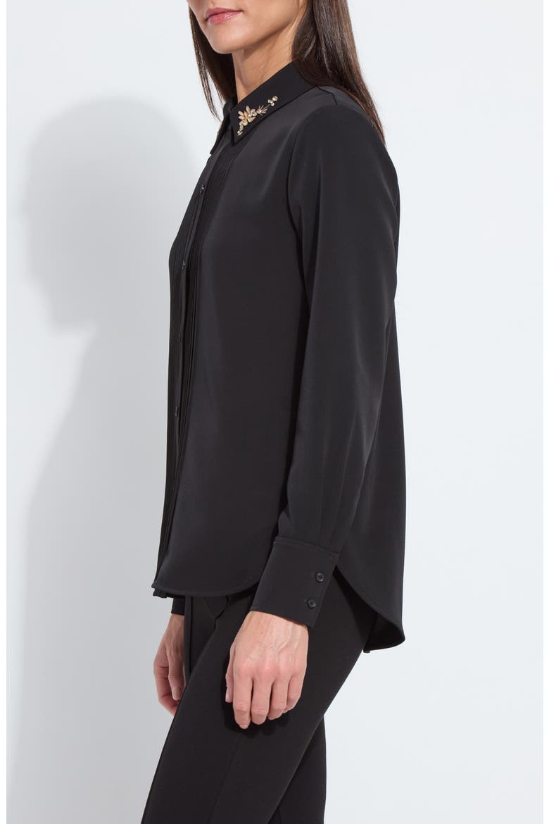 Embellished Button-Up Shirt, Alternate, color, BLACK