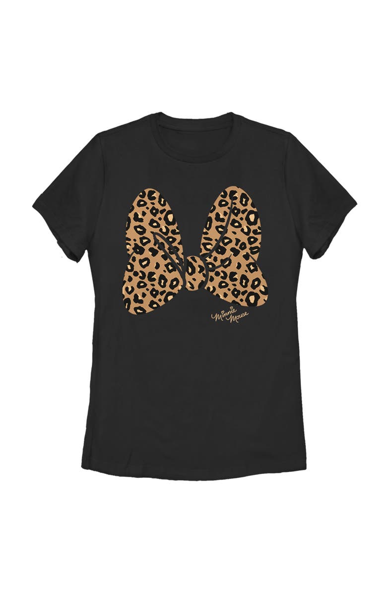 Mickey & Friends Women's Mickey & Friends Cheetah Print Minnie Mouse Bow Graphic T-Shirt, Main, color, Black