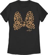 Mickey & Friends Women's Mickey & Friends Cheetah Print Minnie Mouse Bow  Graphic T-Shirt