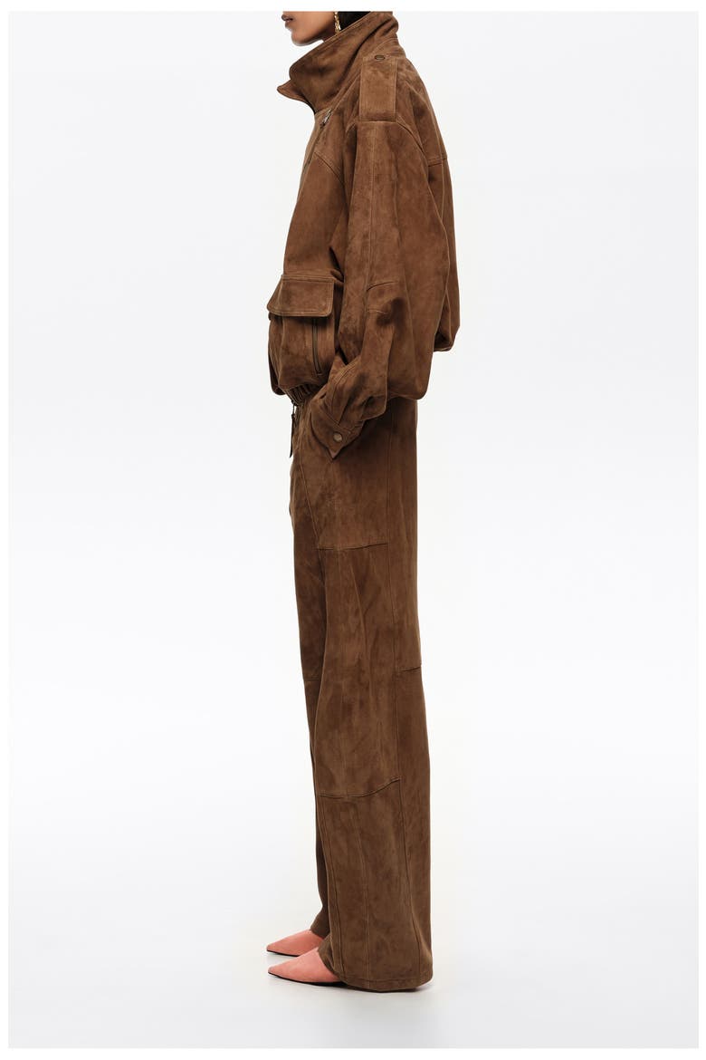 Suede Barrel Trousers, Alternate, color, DARK OLIVE