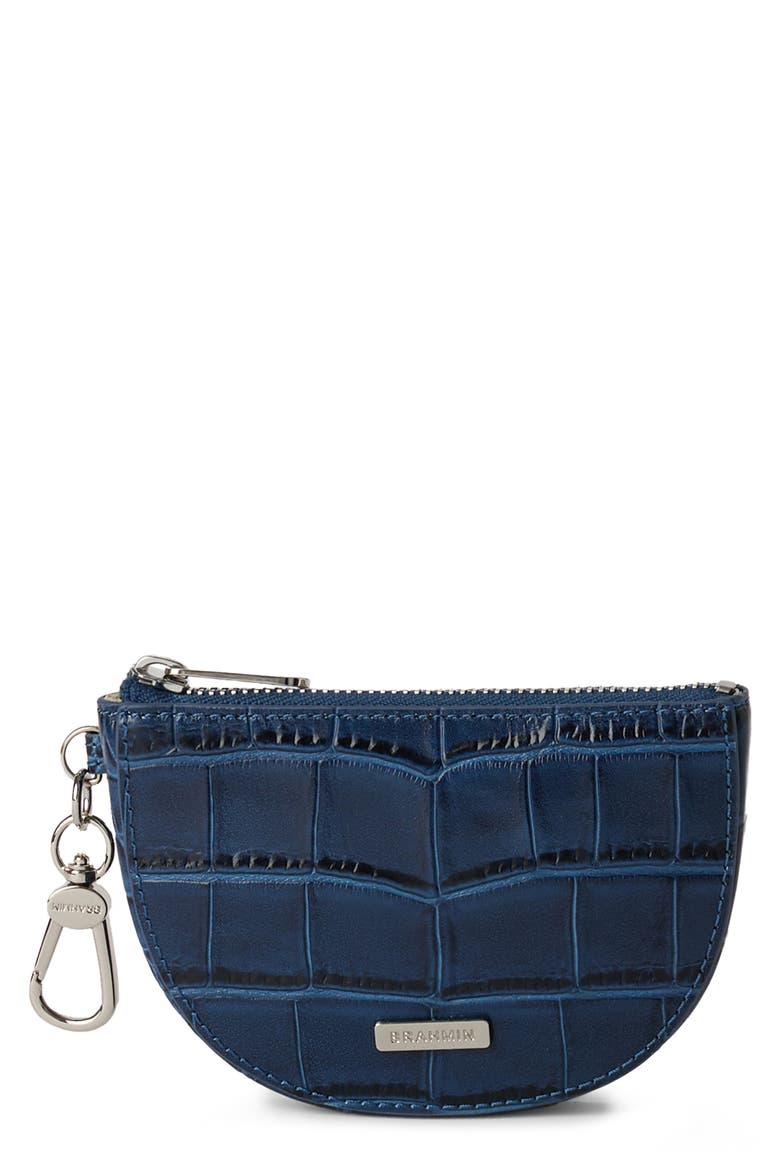 Britt Croc Embossed Leather Coin Pouch, Main, color, HEAVENLY BLUE