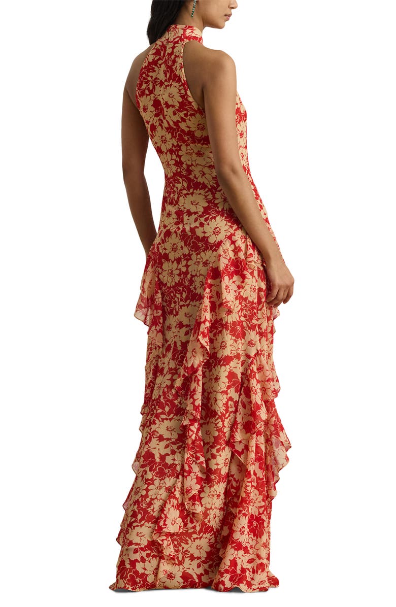Lauren Ralph Lauren Floral Crinkle Georgette Cocktail Dress, Alternate, color, Red/ Tan