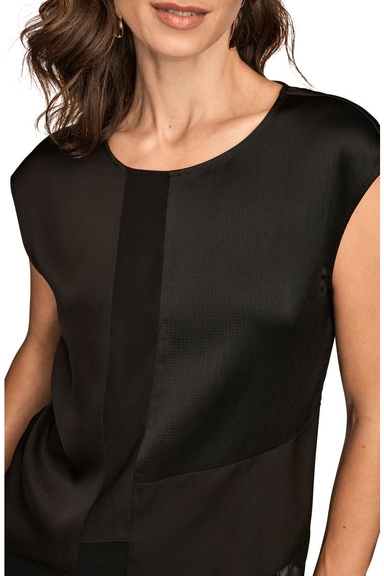 Mixed Media Cap Sleeve Top, Alternate, color, BLACK