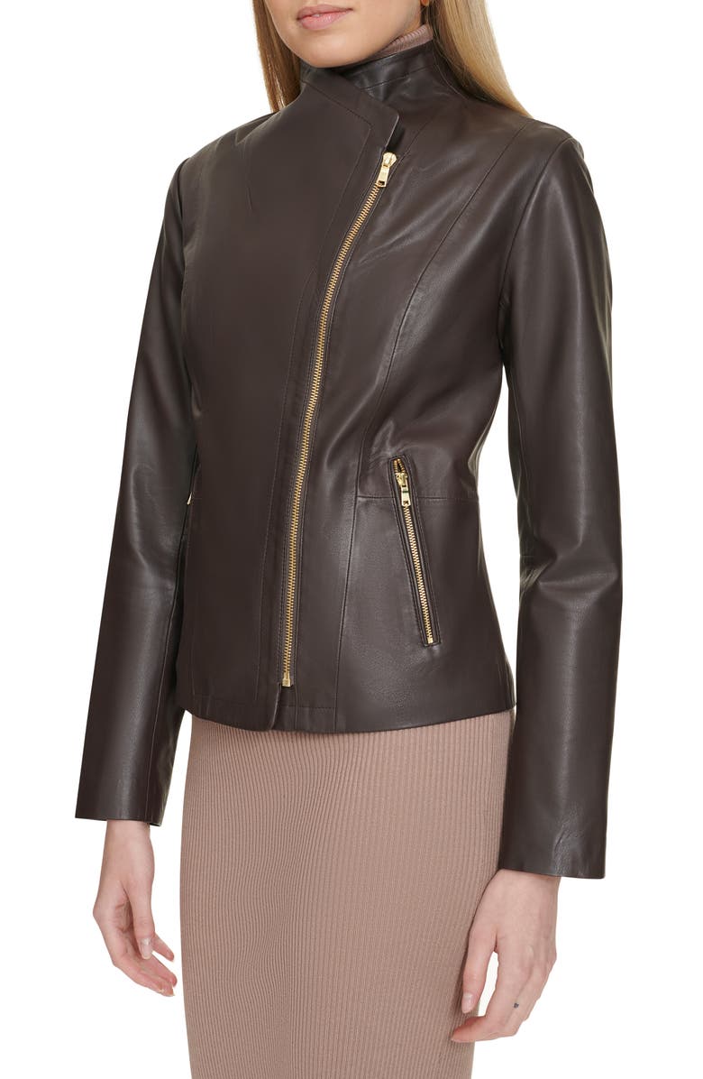 Cole Haan Asymmetric Zip Leather Jacket, Alternate, color, 