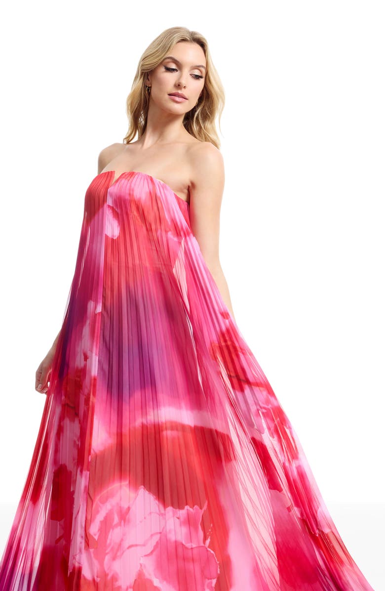 Dress the Population Kelston Strapless Chiffon Gown, Alternate, color, Blush Multi