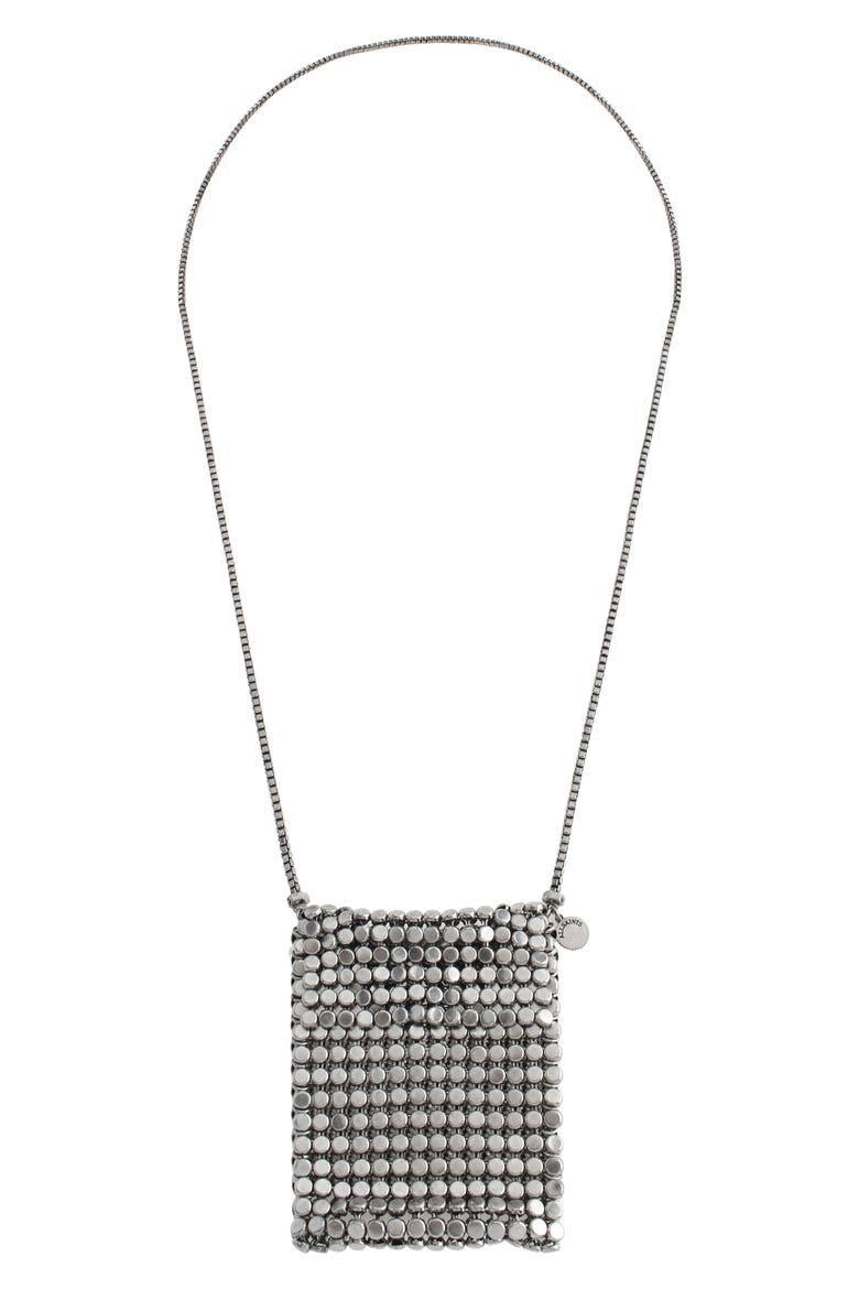 Chainmail Bag Long Pendant Necklace, Main, color, WARM SILVER