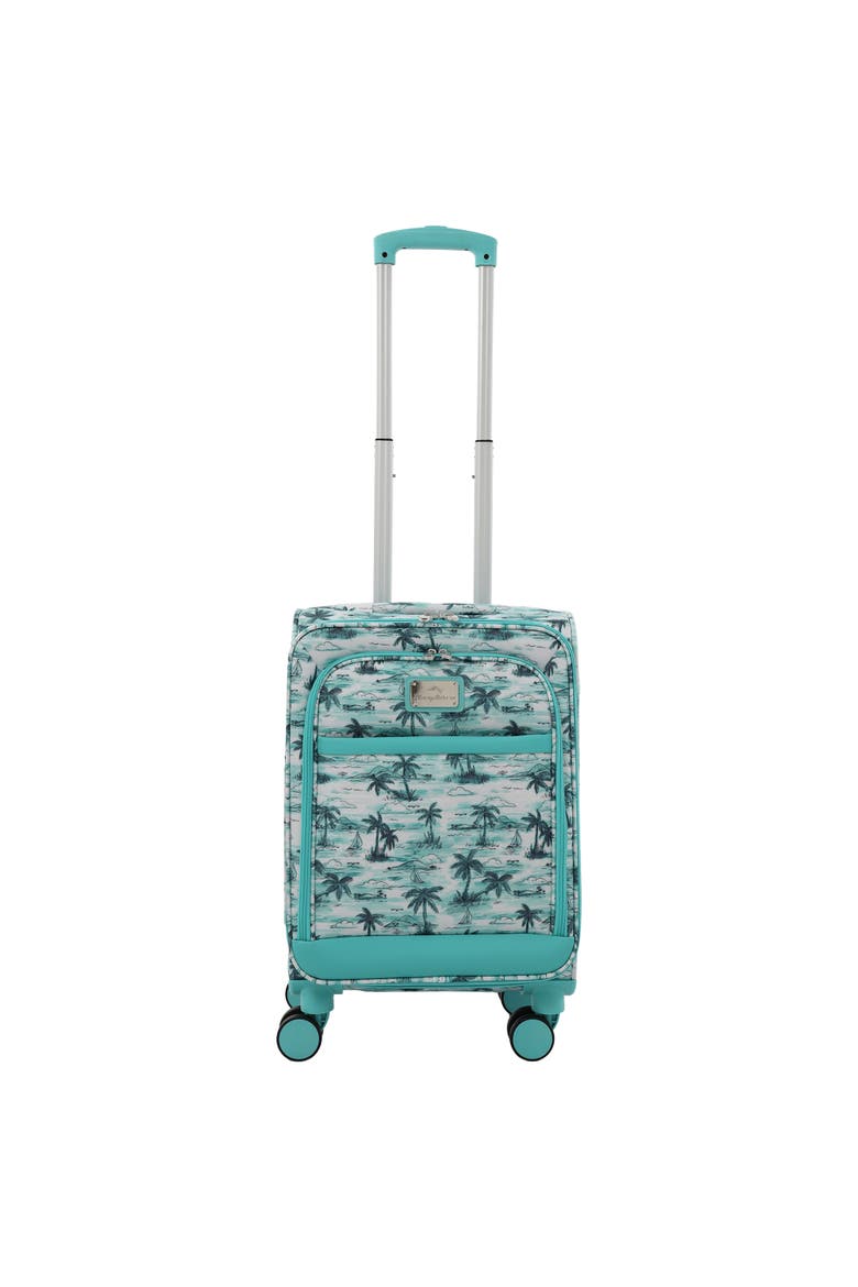 Palm Print 21.5" Expandable Softside Carry-On Spinner, Alternate, color, Aqua
