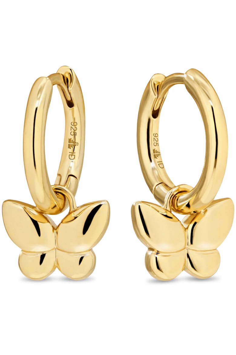 Butterfly Hoop Earrings in Gold Plated Sterling Silver, Main, color, Yellow Gold