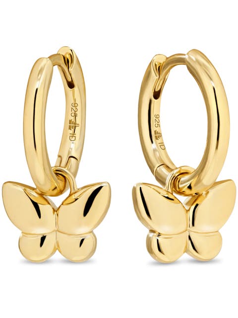 Butterfly Hoop Earrings in Gold Plated Sterling Silver