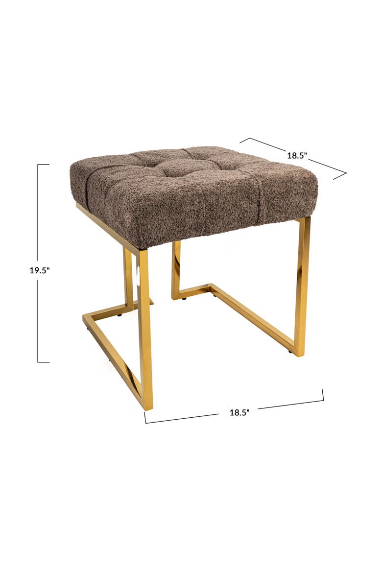 Art Deco Tufted Velvet Upholstered Stool with Stainless Steel Legs, Grey and Gold, Alternate, color, Grey