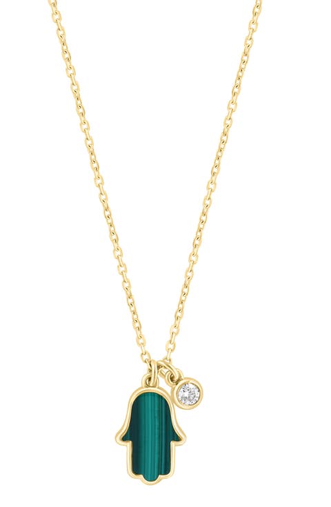Hamsa Malachite & Diamond Pendant Necklace
