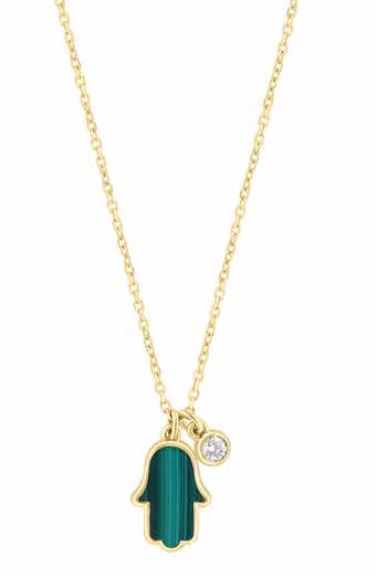 Hamsa Malachite & Diamond Pendant Necklace