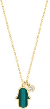 EFFY Hamsa Malachite & Diamond Pendant Necklace