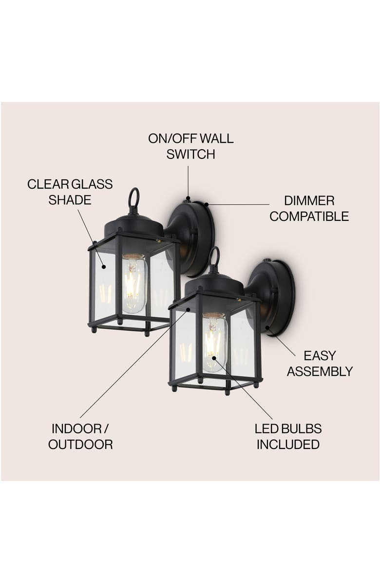 JONATHAN Y Boston 1-Light Farmhouse Industrial Iron/Glass Outdoor LED Sconce, Alternate, color, Black/Clear