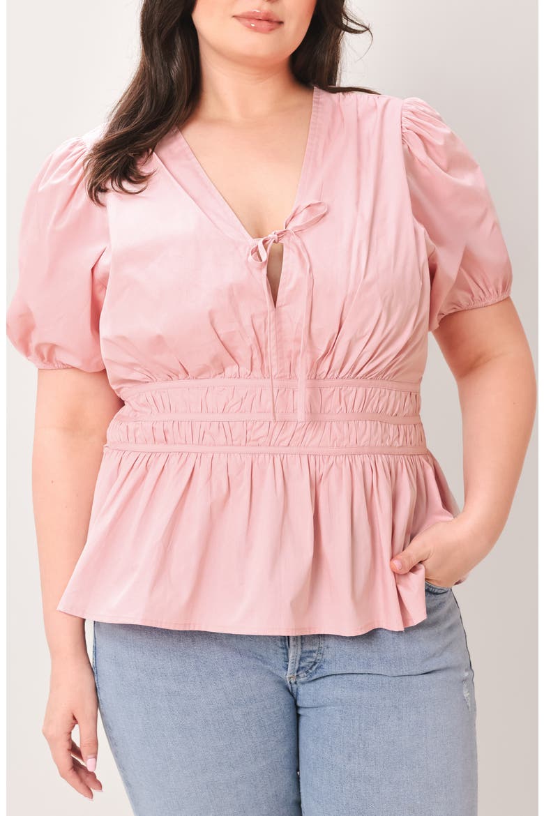 Split Neck Puff Sleeve Top, Main, color, BABY PINK