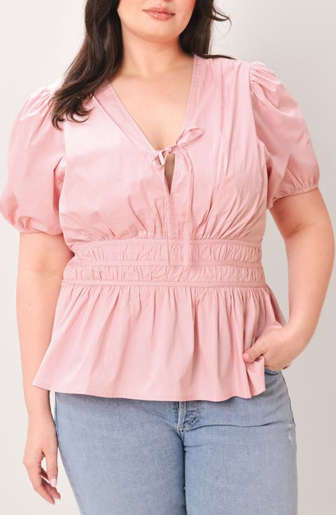 Split Neck Puff Sleeve Top