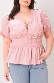FLYING TOMATO Split Neck Puff Sleeve Top