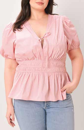 Split Neck Puff Sleeve Top
