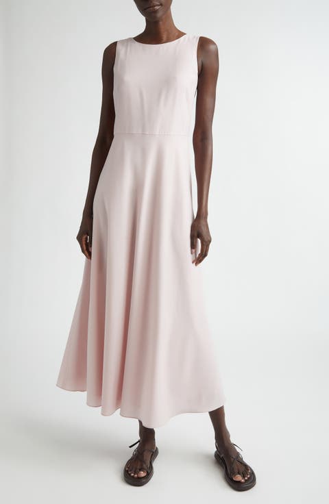 Sleeveless Tropical Wool Blend Midi Dress