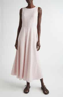 Sleeveless Tropical Wool Blend Midi Dress