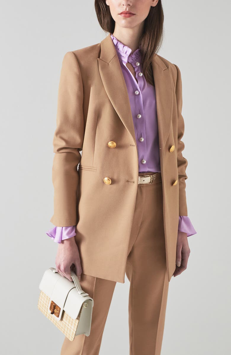 LK Bennett Mariner Double Breasted Blazer, Alternate, color, Camel