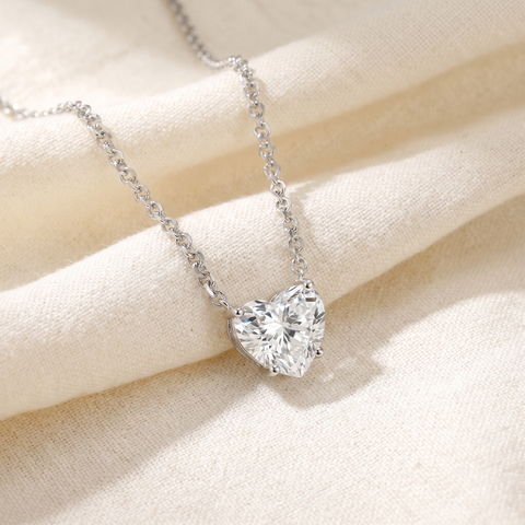Certified 3Ct Heart Solitaire Diamond Pendant Necklace 14k Gold Lab Grown