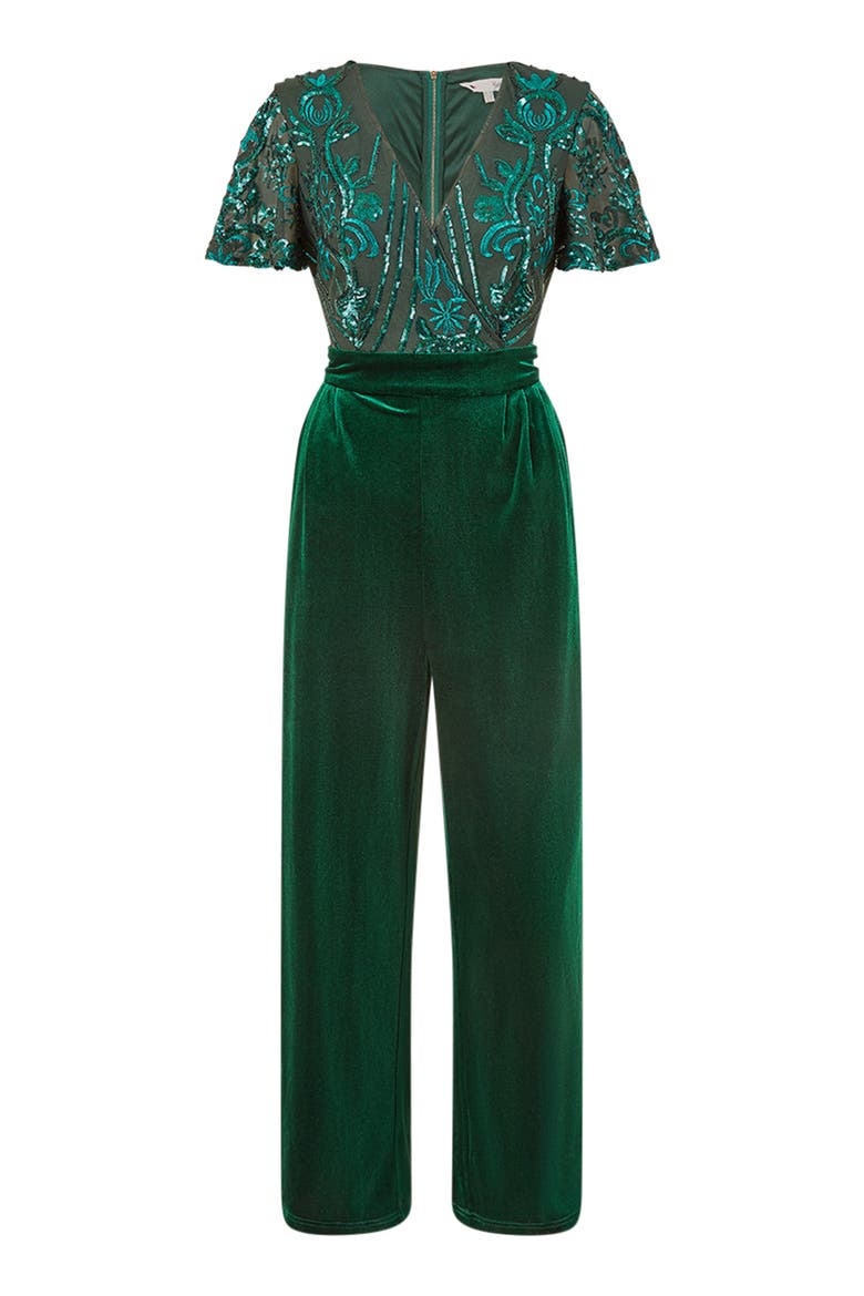 Wrap Sequin Embellished Velvet Jumpsuit, Alternate, color, Green