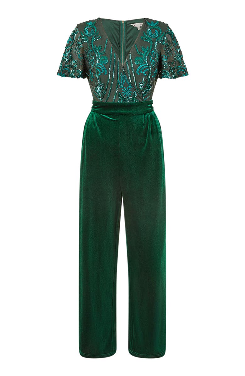 Yumi Wrap Sequin Embellished Velvet Jumpsuit, Alternate, color, Green