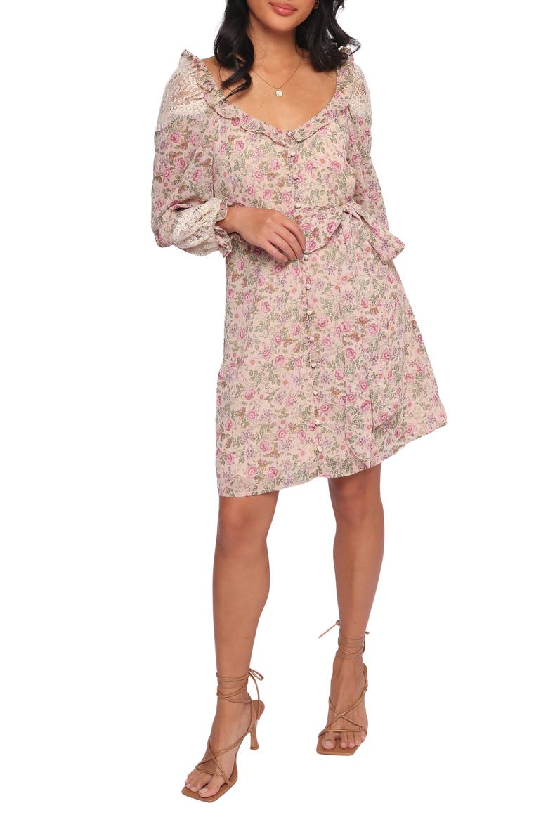 Sylvia Print Long Sleeve Minidress, Main, color, IVORY MULTI