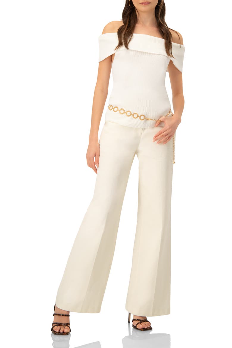 Cotton Wide-Leg Straight Pants, Alternate, color, Ivory