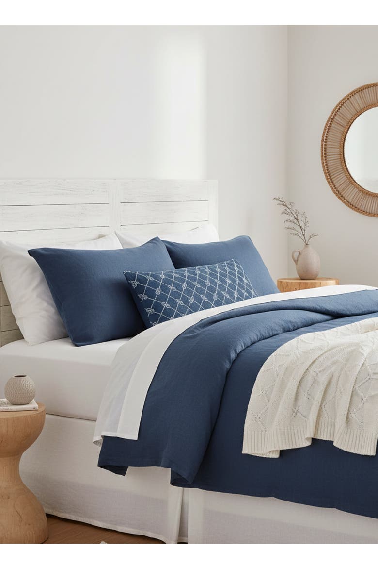 Captains Knots Linen Pillow with Down Insert, Alternate, color, Navy Blue