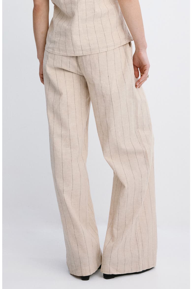 Pinstripe Wide Leg Linen & Cotton Pants, Alternate, color, BROWN