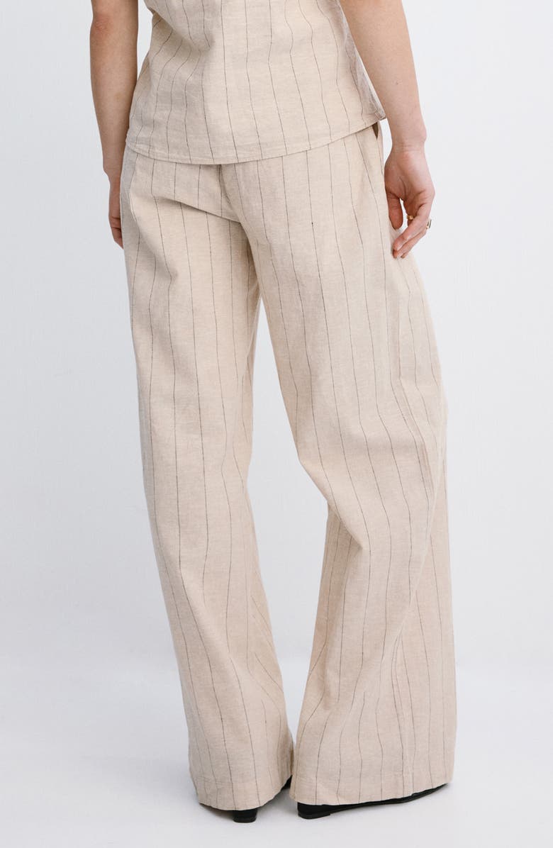 MANGO Pinstripe Wide Leg Linen & Cotton Pants, Alternate, color,