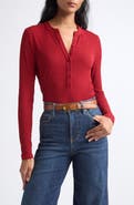 Veronica Beard Drexler Ribbed Henley Top
