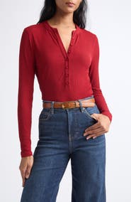 Veronica Beard Drexler Ribbed Henley Top