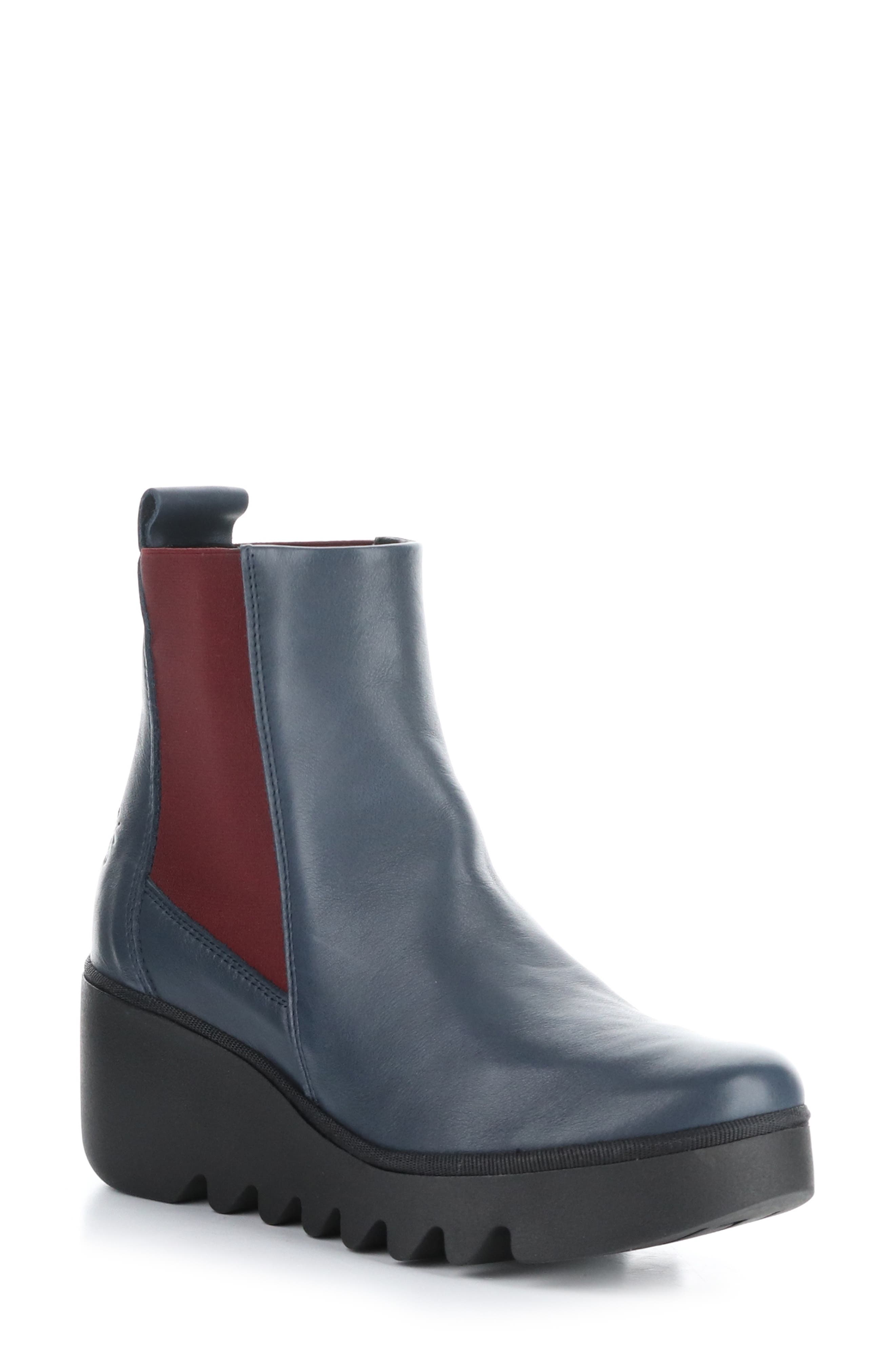 Fly Long Bagu Wedge Chelsea Boot, Main, color, NAVY/ WINE