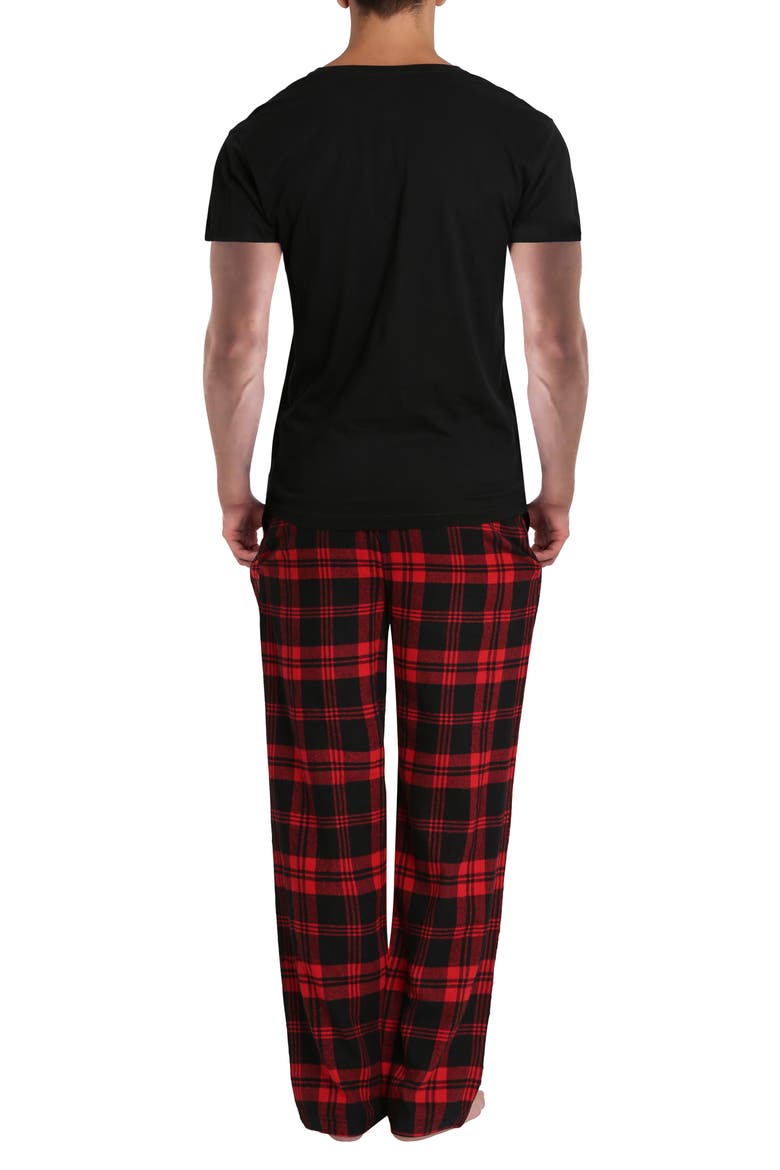 Short Sleeve Flannel Pajamas, Alternate, color, RED BUFFALO CHECK