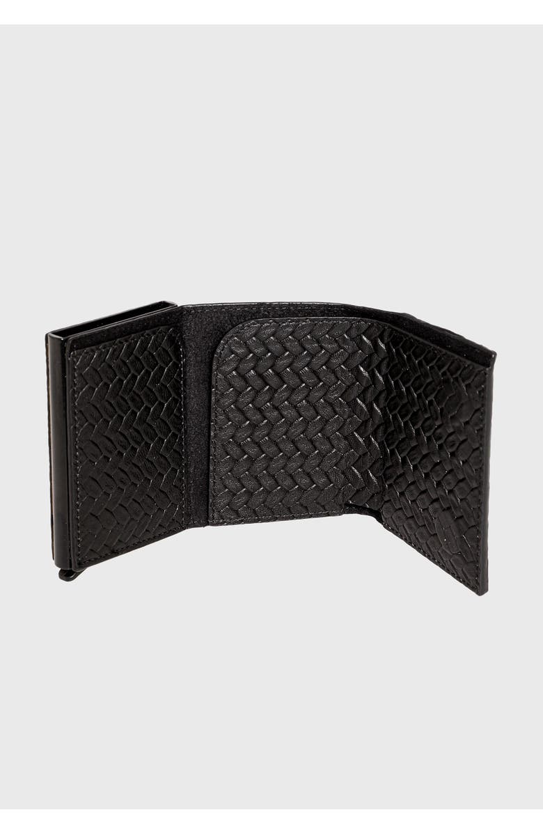 Furniq UK Genuine Leather Weave Pattern Trifold Card Holder, Alternate, color, Black