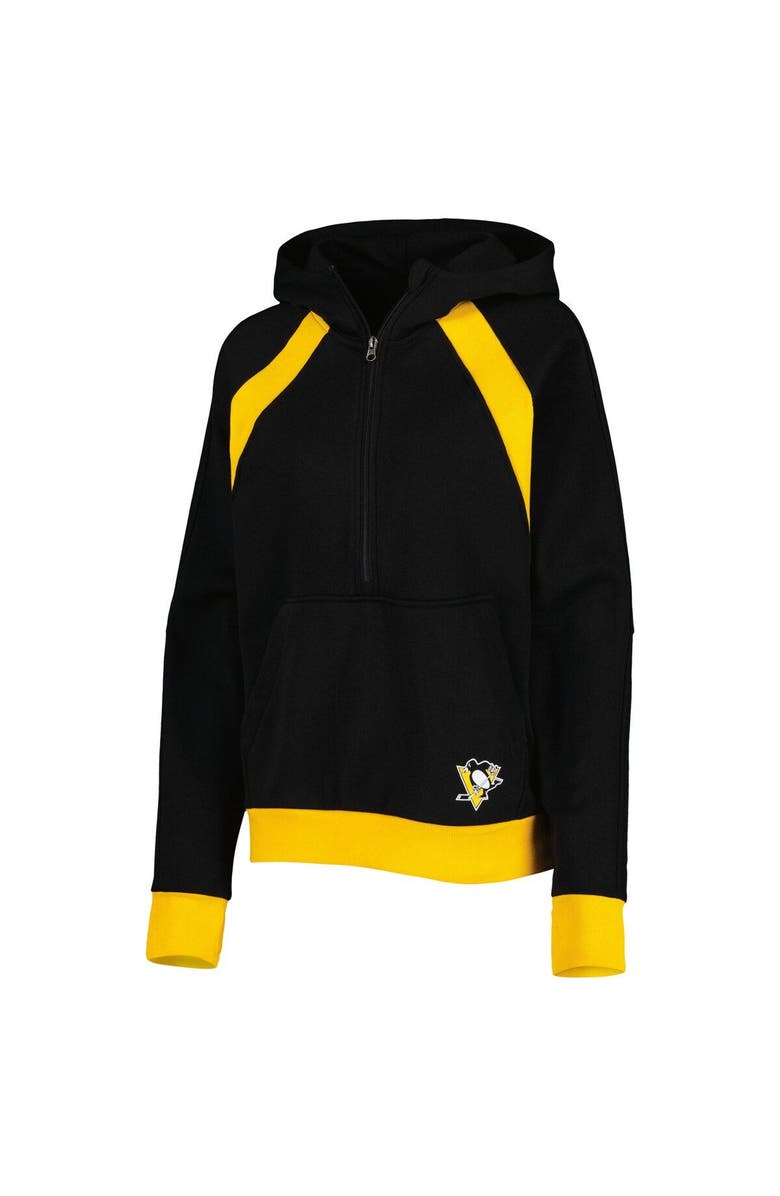STARTER Women's Starter Black Pittsburgh Penguins Wishbone Half-Zip Hoodie, Alternate, color, 